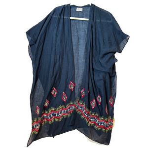 Summer & Rose‎ Navy Embroidered Open Kimono Vest Shawl Women sz OS Boho tribal